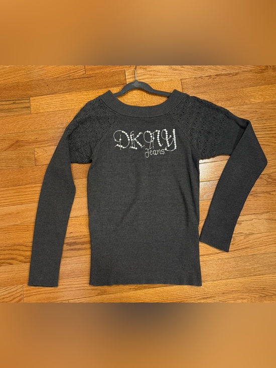 Dkny Sweaters - DKNY- Charcoal Gray Rhinestone Logo Sweater